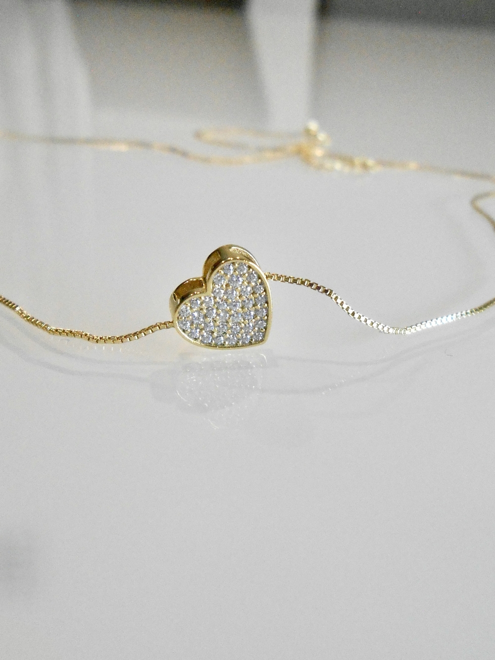925 Sterling Silver Gold Plated Pavé CZ Heart Pendant Necklace NIB